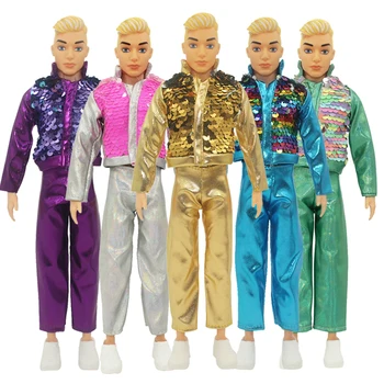 Ken Doll Drabužiai Auksinė blizgučių odinė striukė Kasdienis kostiumas Laisvalaikio drabužiai Boyfriend Ken drabužiai 1/6 lėlės audinio 30cm lėlių aksesuarai