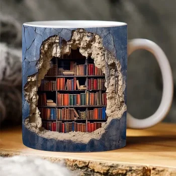 Keraminė 3D biblioteka Knygų lentyna Puodelis Kūrybinės erdvės dizainas Daugiafunkcis puodelis Kavos puodelis Studija Pieno puodelis Draugai Gimtadienio dovana