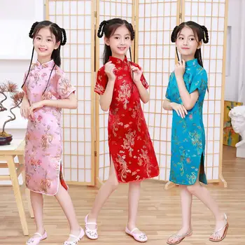Kids Hanfu suknelė Elegantiška princesės suknelė Vasarinės suknelės Kinų Cheongsams Mergaitėms Tradicinė kinų suknelė Mažylio suknelė