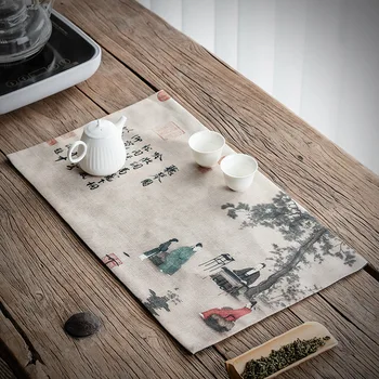kinų stiliaus medvilninis lininis audinys arbatos stalas arbatos kilimėlis spausdinimas zen vandeniui atsparus stalas bėgikas sausas užpilkite arbatos rankšluosčių kilimėlis arbatos servetėlė