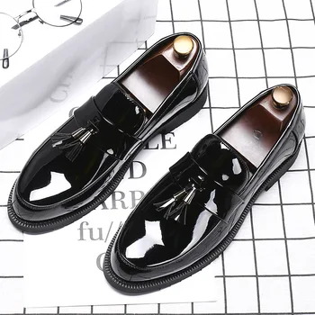 korėjietiško stiliaus vyriški dalykiniai batai įsispiriami kutai batų juoda vestuvinė oficiali suknelė kvėpuojantys lakuotos odos loaferiai zapato hombre