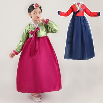 Korėjiečių tradiciniai drabužiai Hanbok mergaitėms Vaikų siuvinėjimo suknelė Naujųjų metų dovana Kalėdų festivalio apranga Longsleeve