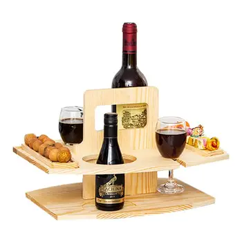 Lauko vyno iškylų stalas Nešiojamas medinis užkandžių vyno padėklas su taurių laikikliu Tvirtas ir nuimamas lauko vyno padėklas iškylai