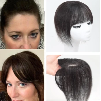 Long Straight Best Virgin Human Hair Topper With Full Bangs for Women Brazil Hair Toupee Topper Fine Hairpiece Silk Base