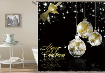 Madingi juodo aukso kalėdiniai kamuoliukai Linksmų Kalėdų dekoratyvinės dušo užuolaidos Vonios užuolaidos Mada Moderni vonios kambario dekoro dovana