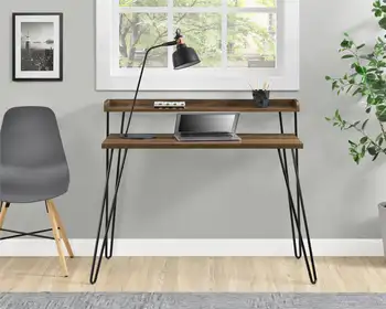 Mainstays Griffin Retro Computer Desk with Riser Walnut Laminuota medžio drožlių plokštė Surinkite Linksma ir unikali išvaizda