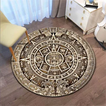 Majų kalendorius ir senovės actekų kalendorius Spausdintas apvalus kilimas Retro namų dekoravimas Grindų kilimėlis Svetainė Miegamasis Kėdė Grindų kilimėlis