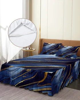 Marmuro tekstūra Mėlynas lovos sijonas Elastinga prigludusi lovatiesė su pagalvių užvalkalais Lovos apsauga Čiužinio užvalkalas Patalynės komplektas Patalynės paklodė