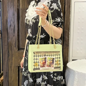 Mažos PU odinės itabags Moterų mados universalios grandinės skaidrios kryžminės rankinės Mielos japoniškos JK krepšys Merginos mini pečių krepšys