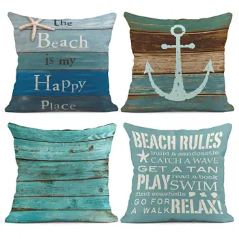 Medžio grūdėtumo jūrinis inkaras žydras lininis pagalvės užvalkalas sofos pagalvėlės užvalkalas namų dekoravimas gali būti pritaikytas jums 40x40 45x45