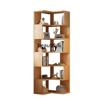 Medžio masyvo kampas Kampinė lentyna Grindys Stovima daiktadėžė Namų laikymo spintelė Knygų lentyna Moderni minimalistinė knygų spinta