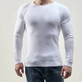 megztas megztinis su megztiniu vyrams Vienspalvis ekipažo kaklo fitneso marškinėliai ilgomis rankovėmis M 3XL spalvų pasirinkimas