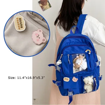 Mergaitės mokyklinis krepšys Didelė Oksfordo neperšlampama kuprinė mokyklos klasės kelionėms su miela skaidria priekine kišene