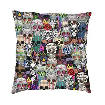 Mexican Day Of The Dead Skull Throw Pillow Case Home Decor Square Halloween Cushion Cover 40x40cm Pillowcover for Living Room