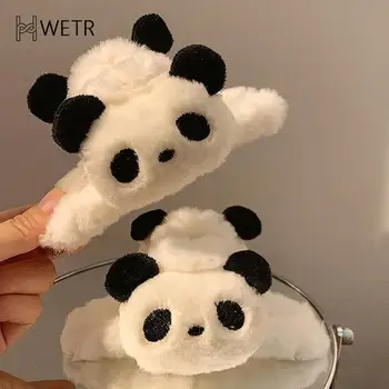 Miela pliušinė lėlė Panda Plaukų nagų mados animacinis filmas Korėjietiško stiliaus gyvūnų ryklio klipas Didelio dydžio žiemos plaukų klipas Merginos Kasdieniai galvos apdangalai