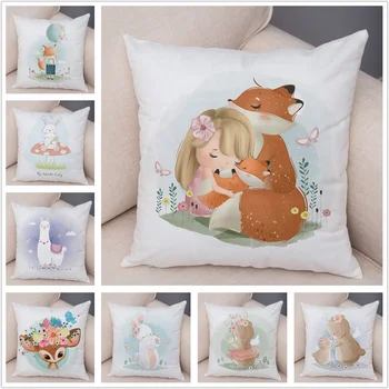Mielas animacinis filmas Žirafa Lapė Triušio pagalvės dėklas Super Soft Short Plush Decor Nordic Lovely Animal Cushion Cover for Sofa Kids Room