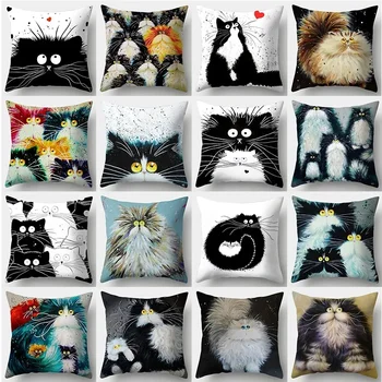 Mielas katės pagalvės užvalkalas 45cmX45cm Kvadratinis sofos pagalvės užvalkalas Akvarelė Mylintis pagalvėlės užvalkalas pagalvės užvalkalas dekoratyvinis