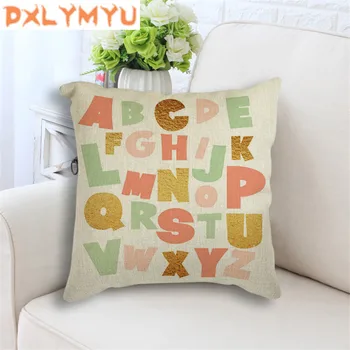 Mielos raidės Citata ABC abėcėlė Spausdinta metimo pagalvė 45x45cm Šiaurės lino dekoratyvinės pagalvėlės sofai Namų dekoro vaikų dovana