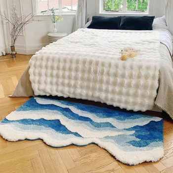 Minkštas pūkuotas vaizdingas bangų lovos kilimas Estetinis tufting Ocean miegamojo kilimas Kilimėlis Kilimėlis Kilimėlis Durų kilimėlis Namų kambario dekoras