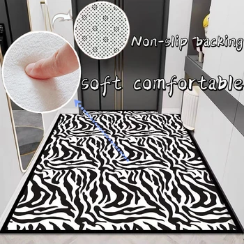 Modernus juodai baltas dryžuotas miegamojo įėjimo durų kilimėlis Super sugeriantis namų vonios kambario grindų kilimas Lengvai valomas poilsio kilimėlis