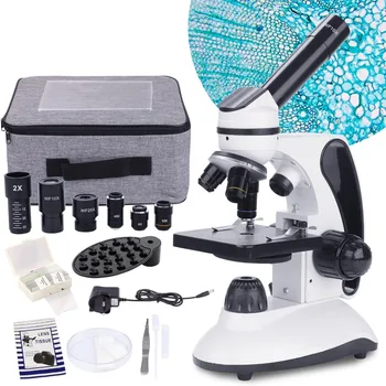 Monokuliarinis mikroskopas suaugusiems studentams,40X-2000X didinimas,Dvigubi LED mikroskopai pradedantiesiems vaikams su mokslo rinkiniais