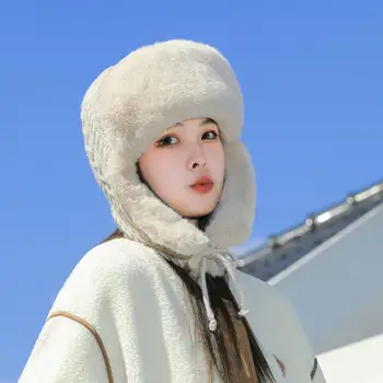 Moterų žiemos sutirštintos šiltos Beanie ausinės kepurės kepurės korėjiečių mados Ushanka Earflap piloto skrybėlė Moterų mados bombonešio skrybėlė