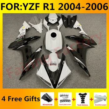 NAUJAS ABS motociklo įpurškimo komplektas tinka YZF R1 2004 2005 2006 YFZ-R1 04 05 06 Kėbulo aptakų rinkiniai juodai balti
