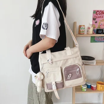 Naujas didelės talpos drobinis krepšys Moteris japonų studentų klasė Pečių krepšys Ins Universalus miestelio pasiuntinio krepšys