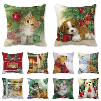 Naujas persikų odos pagalvės užvalkalas Pet Printed Pillow Case Lovely Cartoon Cushion Cover Christmas Decoration Pillowcase Nemokamas pristatymas