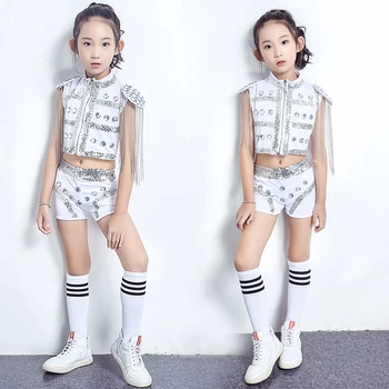 Naujas vaikų džiazo šokio kostiumas mergaitėms Būgnų pasirodymas Hip-Hop Modern Dance Apranga Vaikų drabužių apranga XS2837