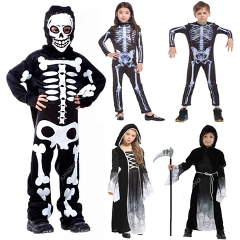 Naujasis Helovino vakarėlis Kaukolės skeleto kostiumai Vaikai Vaikai Baisus monstras Demonas Velnias Vaiduoklis Grimo pjaunamoji Kostiumas berniukams Mergaitėms
