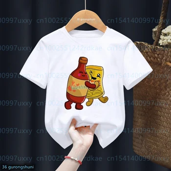 Nauji berniukų marškinėliai Juokingi prancūziški bulvytės Hamburgeris Animacinis filmas Spausdinti Vaikų marškinėliai Madingi marškinėliai Merginos Summe Vaikų topai didmeninė prekyba