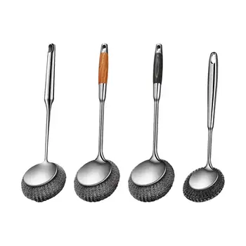 Nerūdijančio plieno kempinės pašalina, aliejaus ir nešvarumų dėmes su patogiu rankenos šveitimo šepetėliu virtuvės valymo įrankis