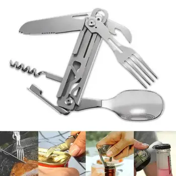 Nešiojamas nerūdijančio plieno kišeninis peilis, kelių įrankių šakutės šaukštas lauko išgyvenimo kempingo sulankstomas peilis nuimami rankiniai įrankiai