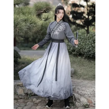 Original WeiJin dinastijos kryžminė apykaklė mėlyna gradiento ilgomis rankovėmis Hanfu suknelė Vyrai Kinų Helovino cospaly kostiumai plius dydis