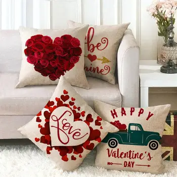 Pagalvės užvalkalas Minkštas plaunamas paslėptas užtrauktukas Vienpusis spausdinimas Meilės pagalvėlės užvalkalas Laimingos Valentino dienos dekoracija Svetainei