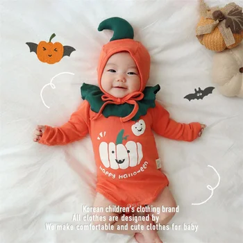 Pavasaris Kawaii Korėjietiškas kūdikių smėlinukas Berniukai Mergaičių drabužiai Animacinis filmas Juokingas moliūgų spausdinimas Atostogų vakarėlis Onesie Romper naujagimis