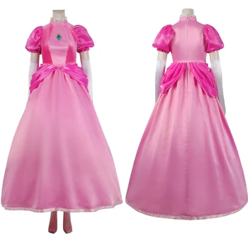 Peach Pink Cosplay Princess suknelė Helovino maskaradinė vakarėlio suknelė su aksesuarais Miela apranga moterims