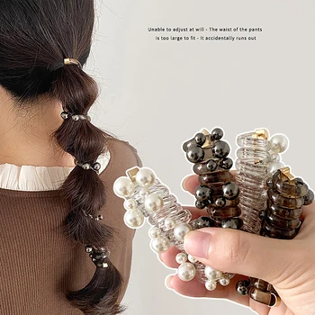 Pearl Ponytail Elastic Headband Headband Hairband Pearl Strip Phone Cord Hair Accessory Women's Headband