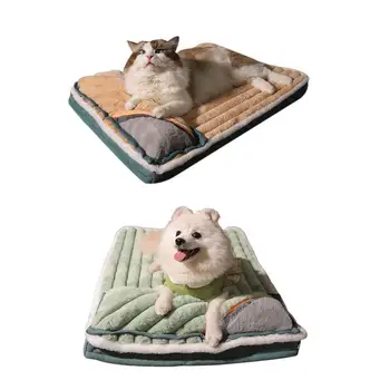 Pet Bed Pad Winter Removable Pet Cushion with Pillow Anti-Slip & Super Warm Washable Dog Bed Plush Dog Crate Lovos katėms Šuniukas