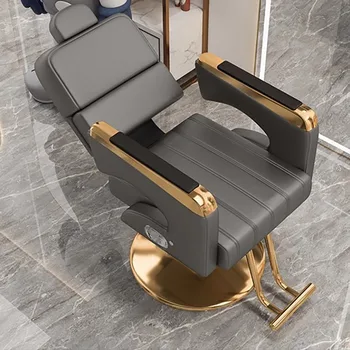 Pilka namų kirpėjo kėdė Atlenkiama klasikinė pasukama profesionali kėdžių keltuvas Kvadratinis kilimėlis Minkštas Cadeira de Barbeiro baldai