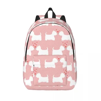 Pink Westie West Highland Terrier for Men Women Student School Bookbag Dog Daypack Middle High College for Outdoor Travel