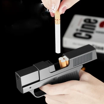 pistoleto formos vandeniui atsparus žiebtuvėlis 10PCS cigarečių dėžutės turbina gali perjungti mėlynos raudonos liepsnos metalą Kūrybiniai butano žiebtuvėliai Įtaisai
