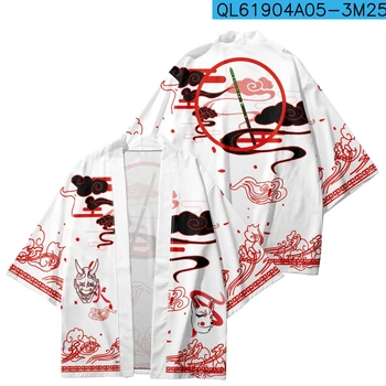 Plius dydis 5XL 6XL Japoniškas spausdinimas Balta Kimono gatvės apranga Vyrai Moterys Kardiganas Tradiciniai drabužiai Vasaros paplūdimys Haori