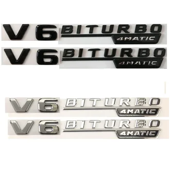 Plokščias šriftas Abi sparno raidės Emblemos V6 BITURBO 4MATIC for Mercedes Benz V6BITURBO4MATIC simboliai Vardinės lentelės žymos ženklelis 2vnt
