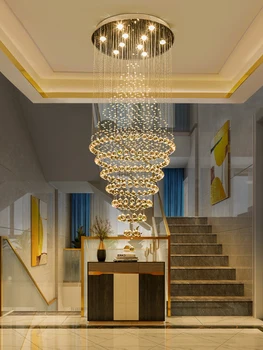 Post Modern Luxury Long Stair Pendant Light Loft Square Shape Living Room Viešbučio vestibiulio didelis šviestuvas Apšvietimas