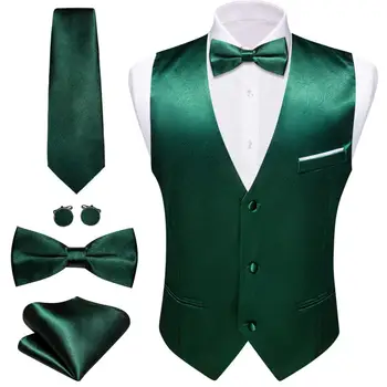 Prabangi liemenė vyrams Šilkas Mercerized Green Solid Liemenė Peteliškės kaklaraiščio rinkinys Vestuvių verslo švarkas be rankovių vyriškas kostiumas Barry Wang