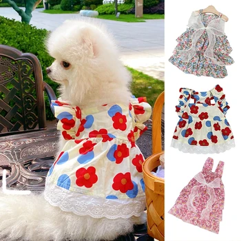 Princesės stiliaus šunų sijonas Medvilninis petnešos sijonas Tinklelis Stilingas Patogus Šviežias Saldus Mielas Vasara Aukštos kokybės naminių gyvūnėlių gėlių sijonas