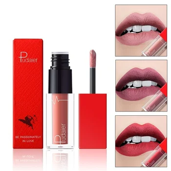 Pudaier Brand 18 Color Lip Gloss Nude Moisturizing Makeup Matte Liquid Lūpų dažai Vandeniui atsparūs raudoni Matiniai lūpų spalvos kosmetika