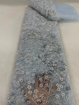 Rankų darbo karoliukais nėriniuotas audinys su seka Vakarinės suknelės Prabangūs 2024 blizgučiai ir krištolo audinio nėriniai ZX siuvimui